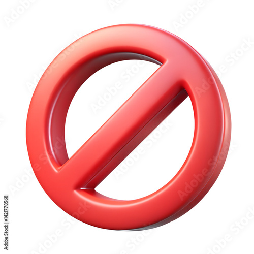 3D Red No Sign Icon Isolated on White Background