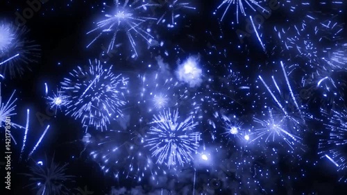 Fireworks New Year Loop Blue Grand Finale Celebration Background Isolated. Perfect for festive videos, holiday intros, VJ loops, party visuals, and celebration animations