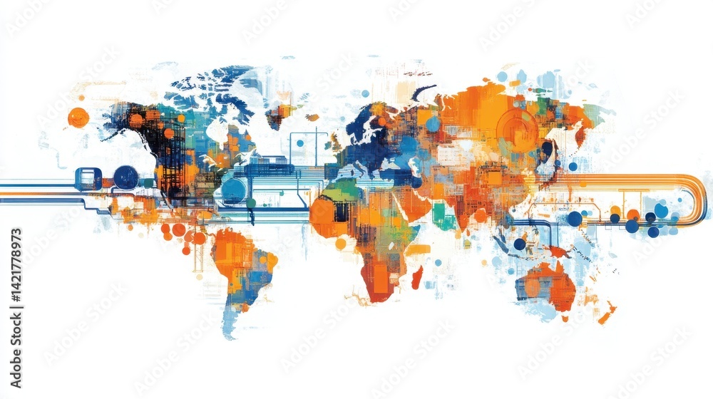 Naklejka premium Infographic showing foreign direct investment flow between global regions