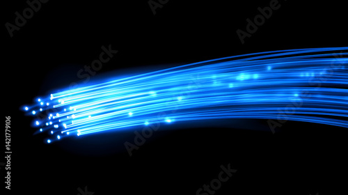 Digital blue light fibers accelerating. dynamic blue optical fibers emitting light, representing high-speed data transfer and connectivity. Illusion-Spun Fibers. Illustration