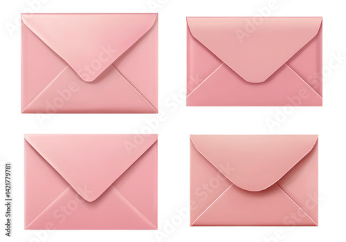 Set of pink envelopes isolated on a transparent background
