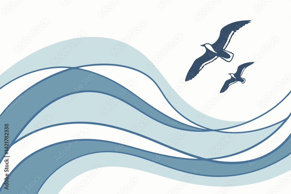 Fototapeta premium Minimalist Fluid Wave Vector Background in Blue Gradient