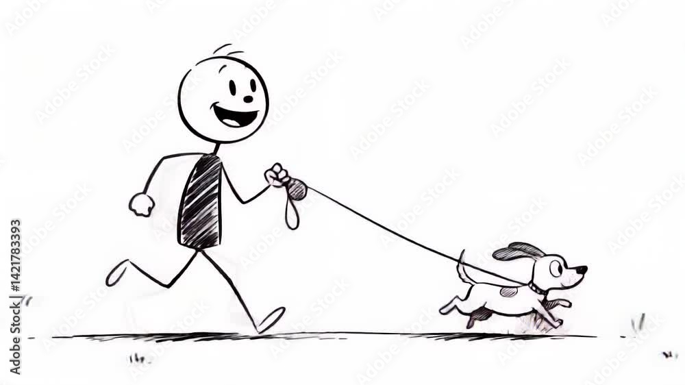 Stick Figure Running With Dog Cartoon Simple Animation Loop Stick Figure Running With Dog Cartoon Simple Animation Loop