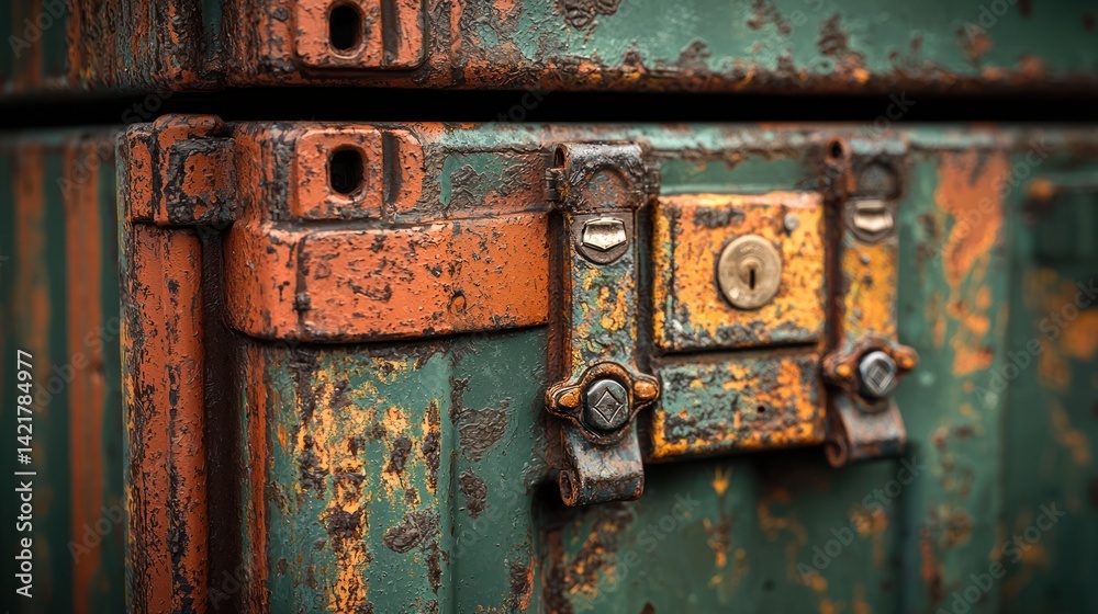 Rusty metal storage container lock, close-up Rusty metal storage container lock, close-up