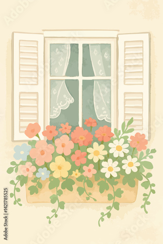 Flower Box Window Print Design in Vector