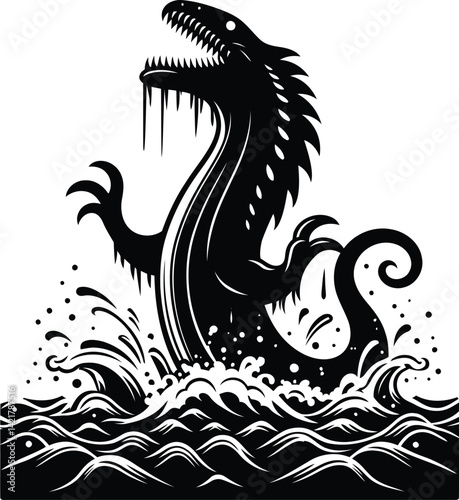 Fantasy Leviathan Surging from Stormy Waters – Giant Ocean Beast in Violent Tempest