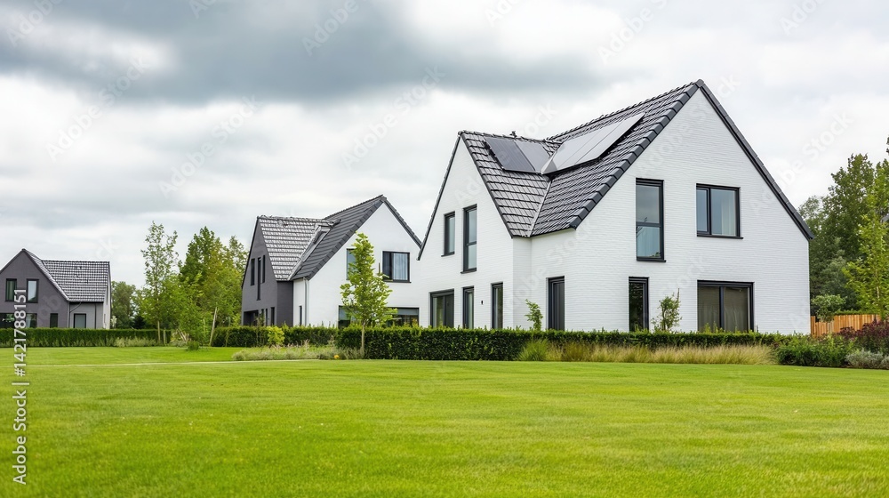 Modern Architecture in Serene Landscape with Green Lawn Modern Architecture in Serene Landscape with Green Lawn