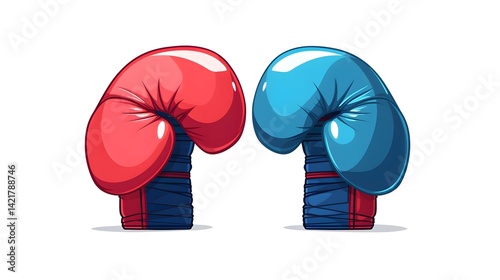 Professional boxing gloves vector illustration in red and blue colors for sports design projects