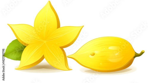 Carambola Vector: Star Shaped Yellow Fruit Illustration for Graphic Design Projects