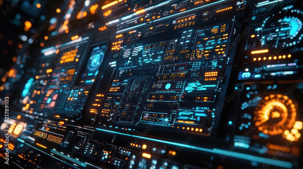 Futuristic control panel displays data streams, digital interface background, technology concept, website banner Futuristic control panel displays data streams, digital interface background, technology concept, website banner