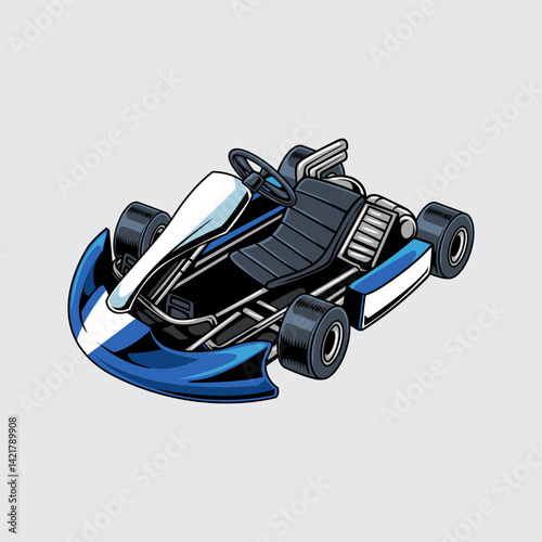 Go-Kart blue color sports automotive isolated on a light background for poster, t-shirt print, business element, social media content, blog, sticker, vlog, and card