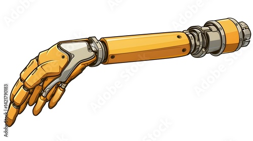 Creative cartoon illustration of a prosthetic arm design for medical and healthcare concepts