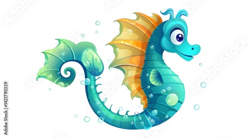 Colorful Cartoon Seahorse Vector Illustration for Underwater Sea Life Designs