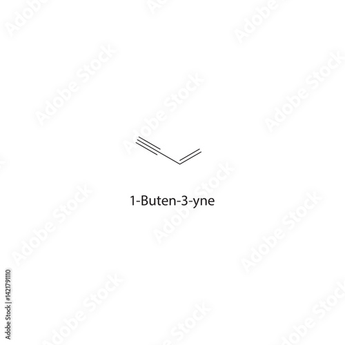 1-Buten-3-yne skeletal structure. Alkyne compound schematic illustration. Simple diagram, chemical formula.