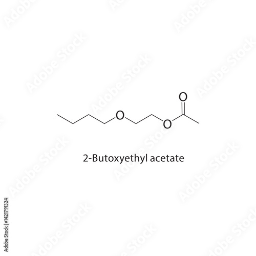 2-Butoxyethyl acetate skeletal structure. Ester compound schematic illustration. Simple diagram, chemical formula.