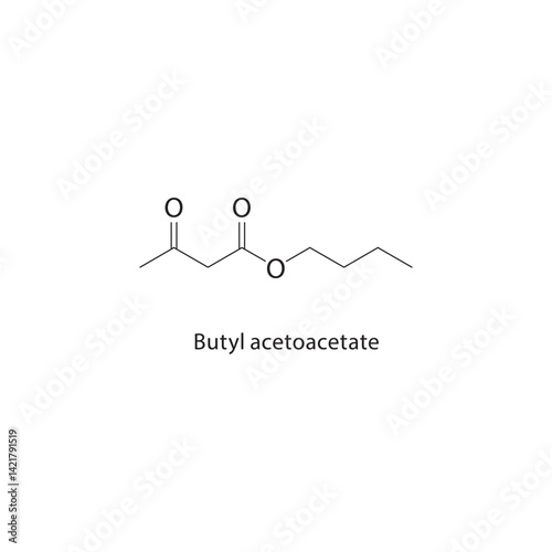 Butyl acetoacetate skeletal structure. Ester compound schematic illustration. Simple diagram, chemical formula.
