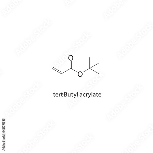 tert-Butyl acrylate skeletal structure. Acrylate compound schematic illustration. Simple diagram, chemical formula.