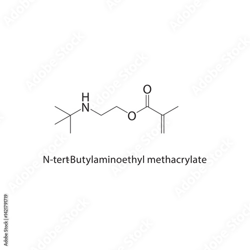 N-tert-Butylaminoethyl methacrylate skeletal structure. Acrylate compound schematic illustration. Simple diagram, chemical formula.