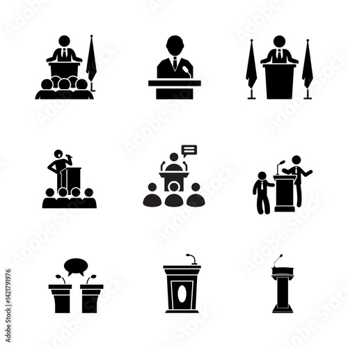 Public speaking icon featuring a person, podium speech, 