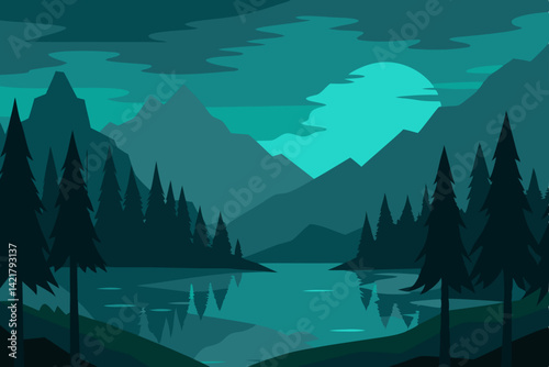 mountain landscape with lake and mountains