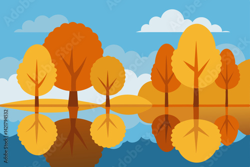 autumn landscape with trees and sky