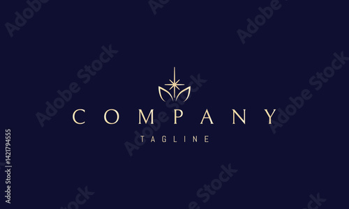 Vector golden logo with an abstract image of two leaves with a star in the middle.