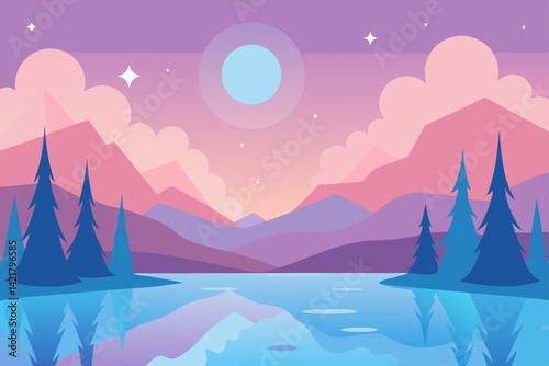 winter landscape with mountains and moon