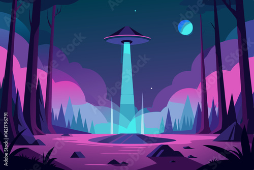 night city landscape with moon