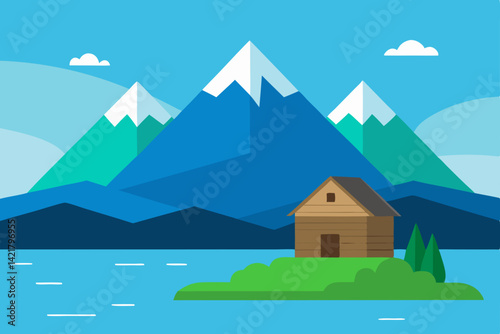 mountain landscape with house