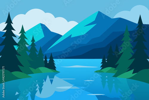 mountain landscape with lake and mountains