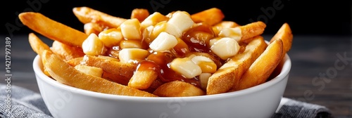 Classic Canadian Poutine: Crispy Fries and Cheese Curds - Savory comfort food, featuring crispy fries, squeaky cheese curds, and rich gravy. A classic Canadian dish