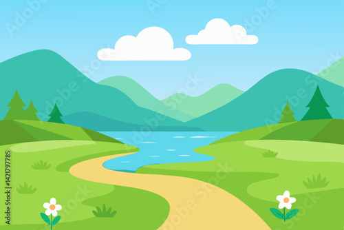 summer landscape with mountains and clouds