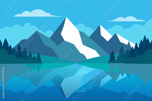 mountain landscape with lake and mountains