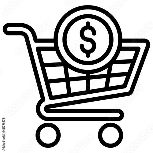 Sales, Shopping cart with a coin representing money and purchases