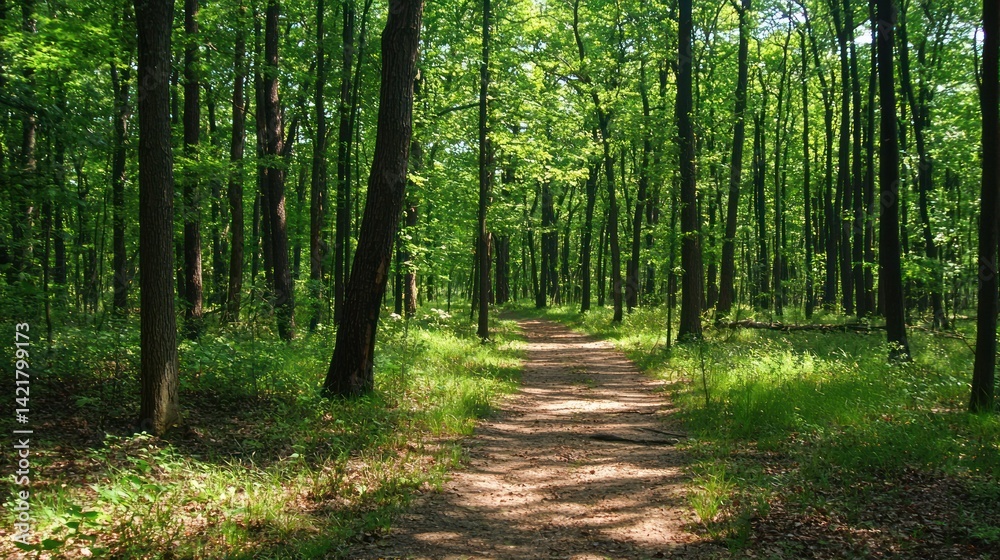 Obraz premium Serene Forest Path: A Summer Day's Walk