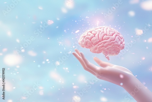 Pink brain held by hand