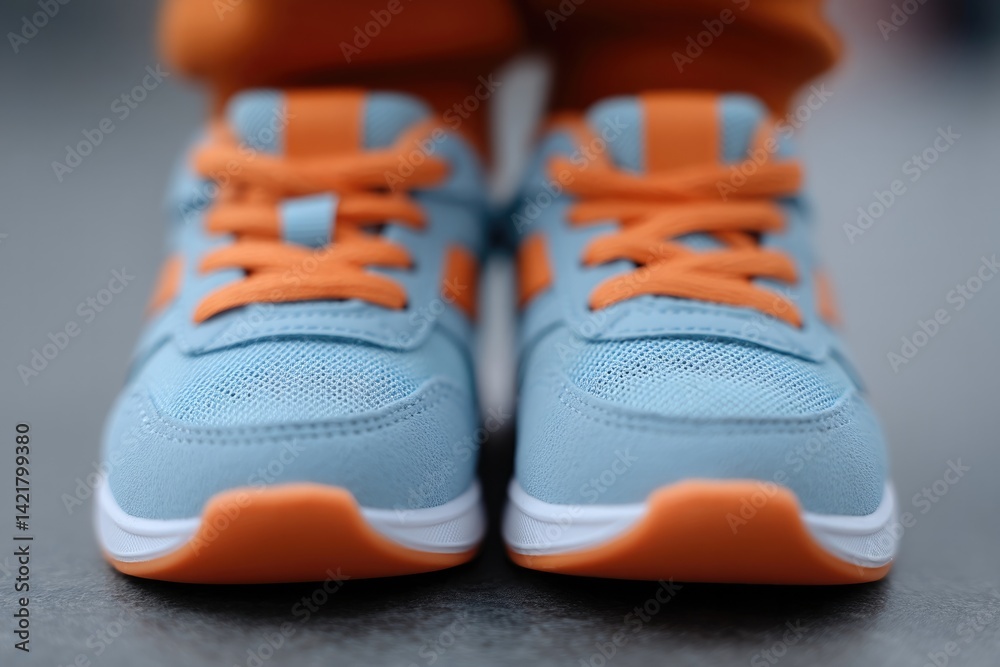 child wearing vibrant running shoes gazes joyfully emphasizing global running day minimalistic portrait with blurred child wearing vibrant running shoes gazes joyfully emphasizing global running day minimalistic portrait with blurred