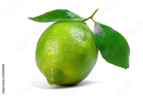 Fresh Lime with Leaves on White Background