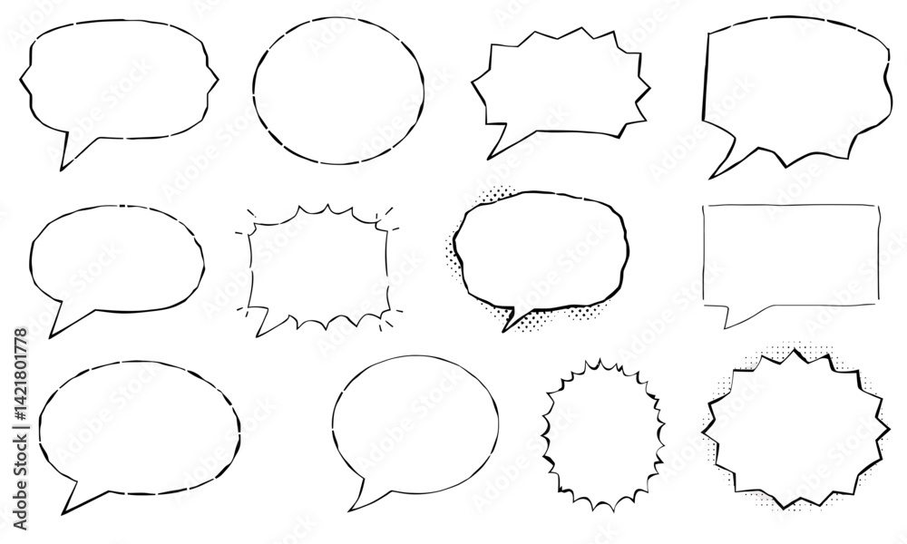 Obraz premium collection of various speech bubbles in different shapes and styles, perfect for comic or graphic design projects. These empty speech bubbles can be used to convey dialogue or thoughts creatively