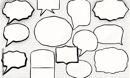 collection of various comic speech bubbles in different shapes and sizes, perfect for adding dialogue or thoughts in illustrations. These empty bubbles invite creativity and expression
