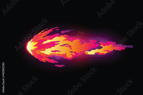 Obraz na płótnie Speed effect cartoon vfx. Comic line blaster shot. Energy fire flame light. Neon color, asteroid flying rock. Flash lightning motion. Fantasy vector element w salonie
