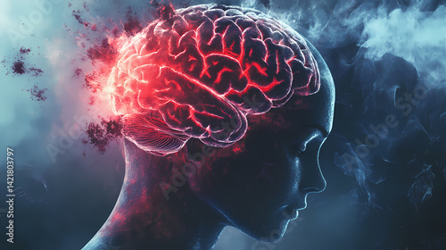 An isolated illustration of brain swelling after a hemorrhagic stroke. Psyche Swell. Illustration