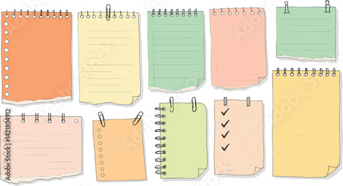 Memo frame note paper line cute planner sheet set. Notebook paper note frame for task list page, to do list sticker sheet. 