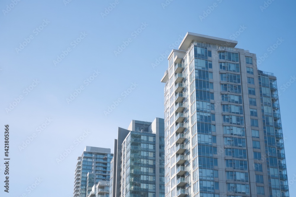 cluster of modern minimalistic apartment buildings against clear blue sky cluster of modern minimalistic apartment buildings against clear blue sky
