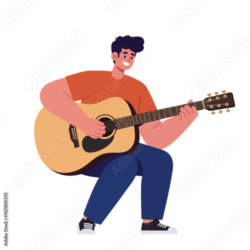 Young Man Playing Acoustic Guitar