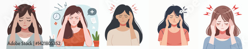 vector woman having headache