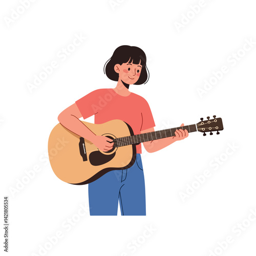 Young Woman Playing Acoustic Guitar Portrait