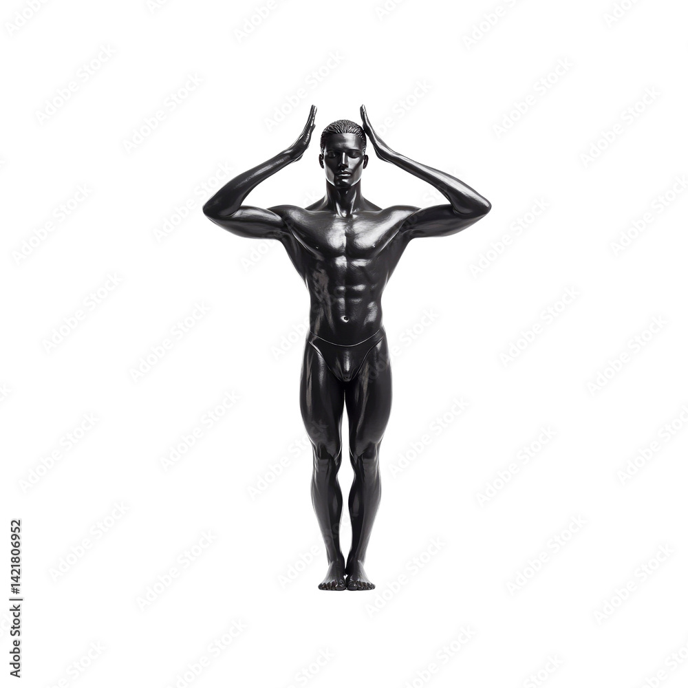 Serene Muscular Man in Contemplative Pose - Black and White Studio Shot Serene Muscular Man in Contemplative Pose - Black and White Studio Shot