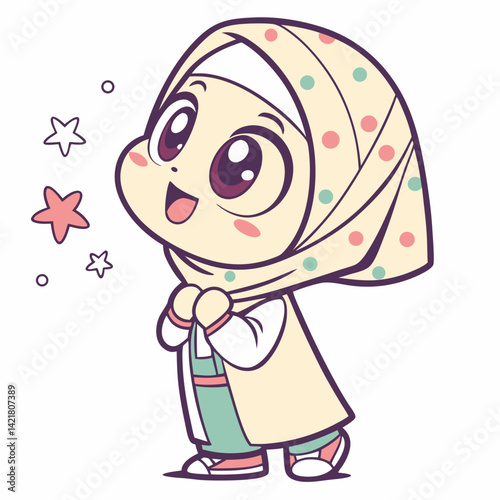 Vector Cute muslim women cartoon character