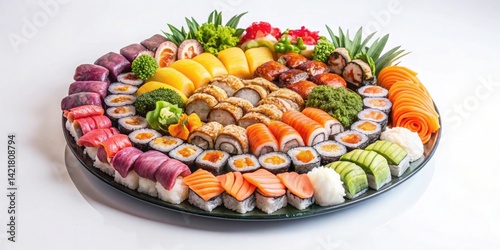 Concentric Assortment of Vibrant Sushi on Platter